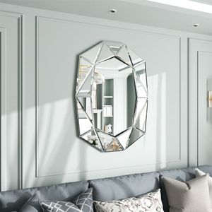 WISFOR Wandspiegel Groß Diamant Design, Silber Badspiegel Dekorative Spiegel Wand Dekor, Glasspiegel für Badezimmer, Wohnzimmer, Flur 100×72 cm