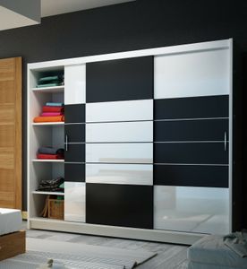 Kleiderschrank ARUBA 250 cm , Schrank Glas Schwarz Schwebetürenschrank , ( WEISS )