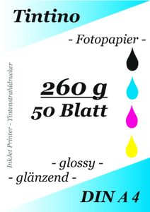 Tintino 50 Blatt Fotopapier DIN A4 260g/m² -einseitig glänzend-