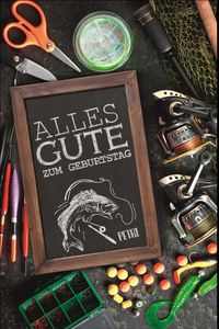 Geburtstag Glückwunschkarte mit Umschlag Angelwerkzeug Fisch Hobby Angeln