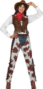 Cowgirl Outfit für Damen mit Weste, Bandana und Hosenüberzieher in perfekter Passform, Größe: 38 - 40 (M) Farbe: Braun