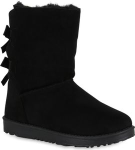 Mytrendshoe Damen Schlupfstiefel Warm Gefütterte Stiefel Schleifen Schuhe 819296, Farbe: Schwarz, Größe: 40