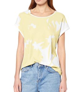 OPUS Saflori T-Shirt feminines Damen Rundhals-Shirt mit floralem Muster Gelb/Weiß, Größe:40