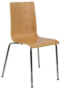 Stationärer Konferenzstuhl TDC-132B, verchromtes Gestell, Sitz und Rückenlehne aus Sperrholz, stapelbar, natürliche Farbe