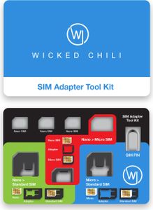 Wicked Chili 8in1 Sim Adapter Tool für alle SIM-Karten + Sim-Karten Halterung für 3 Nano und 1 Micro SIM-Karte + Simnadel Eject Pin | kompletes Adapter-Set & SIM Travel Case in Kreditkartengröße