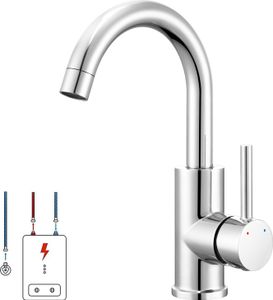 Auralum Niederdruck Wasserhahn Bad, 360° drehbare Waschtischarmatur Bad, Waschbecken Armatur mit hohem Auslauf, Mischbatterie für Badezimmer, Chrom