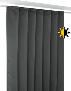 Verdunkelungsgardine mit Kräuselband U-Band, Blackout Vorhang blickdicht abdunkelnd, Größe und Farbe wählbar (Dunkelgrau Breite 140 cm. Höhe 175 cm)