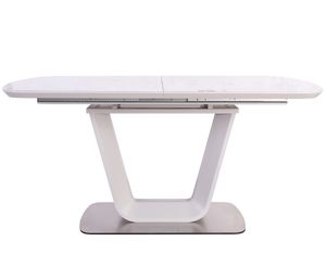 SalesFever Esstisch 160-200 x 90 cm | ausziehbar | Tischplatte Marmor-Optik mit Sicherheitsglas | Gestell Stahl | B 160 x T 90 x H 76 cm | weiß-stahlfarben