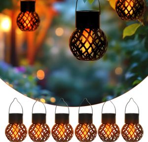 Solar Mini Hängeleuchten 9 x 7 cm mit Flammeneffekt - 6er Set - LED Laternen klein zum Hängen für Außen