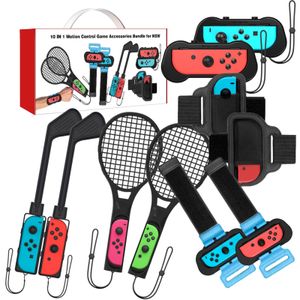 Switch-Zubehör Set für Nintendo-Switch-Konsole, mit Joy Con Controller-Griffen/ Mario Golf Club/ Tennisschlägern/ Verstellbarer Armbänder und Beingurt