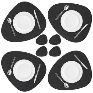 8er Set Tischset Schwarz Kunstleder Platzset mit Untersetzer Platzdeckchen Küche Platzdecke Wasserdicht Platzmatten