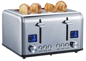 Steinborg 4 Scheiben Edelstahl Toaster | Brötchenaufsatz | 2x digitale Displays mit Countdown | Cool-Touch Gehäuse | Krümelschublade | 1630 Watt |