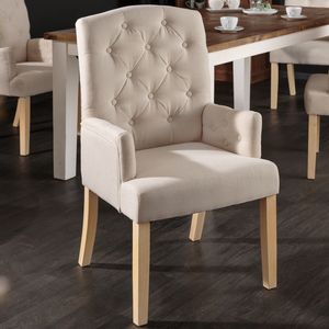 Eleganter Armlehnen Stuhl CASTLE beige mit Chesterfield Steppung im Landhausstil Esszimmerstuhl Armlehnstuhl