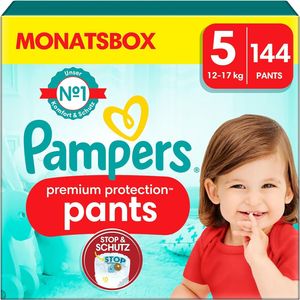 144 Stück Pampers Baby Windeln Pants Größe 5 (12-17kg) Premium Protection Junior mit Stop- und Schutz Täschchen MONATSBOX  @@
