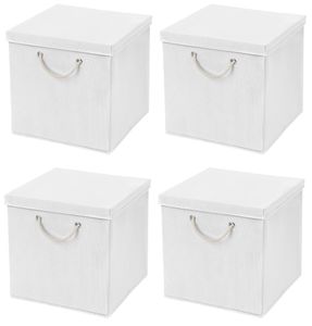 4 Stück Weiß Faltbox 30 x 30 x 30 cm  Aufbewahrungsbox faltbar mit Kordel und mit Deckel
