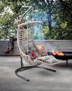 Capri Swing Poly-Rattan Hängesessel mit Gestell & Kissen, Gartenschaukel AlacatiPlus (Weiß)