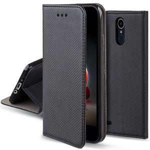 Moozy Hülle Flip Case für LG K8 2017, Schwarz - Dünne Magnetische Klapphülle Handyhülle mit Kartenfach und Standfunktion