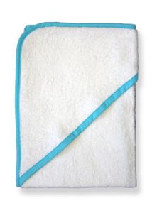 Kinderbadetuch mit Kapuze Kapuzentuch 100% Baumwolle Farbe: Uni Weiß, Größe: 77x80 cm, Einfassung Blau