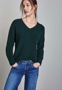 Street One Langarmshirt 'Kuscheliges Strukturshirt', A322950, hunter green, Gr. 36