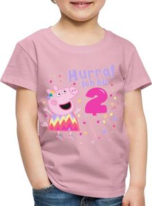Spreadshirt Peppa Wutz Hurra Ich Bin 2 Jahre Kinder Premium T-Shirt, 98/104 (2 Jahre), Hellrosa