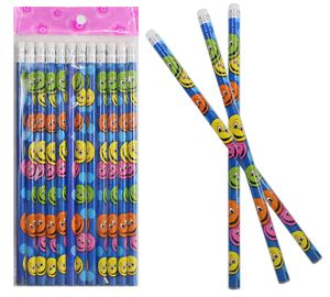 12er Set Bleistifte mit Radiergummi, lachendes Gesicht - ca. 19cm