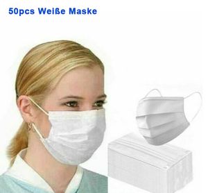 Neblons 50PCS Weiße Maske Einweg-Masken Mundschutz 3-lagig Einweg Maske mit Elastikband Aktivkohle Maske Outdoor-Unisex-Maske