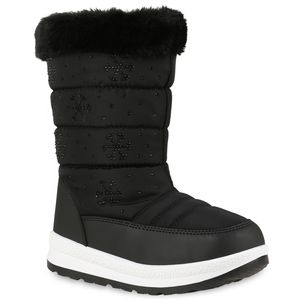 VAN HILL Kinder Warm Gefütterte Winter Boots Stiefel Bequeme Outdoor Schuhe 838197, Farbe: Schwarz Muster, Größe: 34