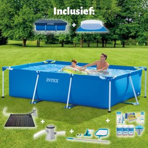 Intex-Schwimmbecken mit rechteckigem Rahmen – 260 x 160 x 65 cm – Blau – im Lieferumfang enthalten Abdeckung - Bodenplane - Filterpumpe für Schwimmbad - Solarmatte - Wartungspaket - Reinigungskit
