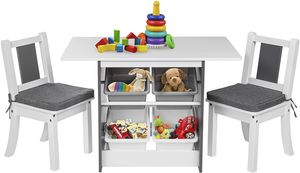 ONVAYA® Kindertisch-Set mit Stühlen | Kindersitzgruppe mit Stauraum | Kindermöbel-Set mit Tisch und 2 Stühlen | Kindertischgruppe aus Holz | Sitzgruppe fürs Kinderzimmer