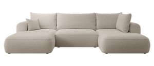 Selsey OVO - Wohnlandschaft U-Form-Sofa mit Schlaffunktion, Bettkasten, Ottomane rechts, Boucle Dunkelbeige