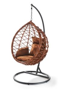 Kobolo Hängekorb Hängesessel DROP mit Gestell und Kissen Schwingkorb Chair Relaxstuhl -Polyrattan- braun -Innenbereich und geschützter Außenbereich