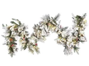 BELIANI Weihnachtsgirlande Weiß Kunststoff 270 cm mit LED Beleuchtung Timer Schnee batteriebetrieben Weihnachtsdeko für Kamin Treppe Geländer Fenster Innen