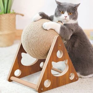 Katzenkratzspielzeug, natürlicher Sisal-Katzenkratzer, Katzenkratzspielzeug mit Ball, Katze und Katze kratzen, interaktives Spielzeug für Haustiere aus Massivholz