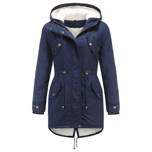 Damen Winterjacke Plus Fleece Warmer Mantel Baumwolle Lässiger Winter Reißverschluss,Farbe:Navy Blau,Größe:L