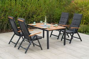Merxx Gartenmöbelset "Tilos" 9tlg. mit Tisch 150 x 90 cm, inkl. Kissen - Aluminiumgestell Graphit mit Akazienholz