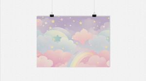 Buntes Sterne Poster - Regenbogen Poster - Wolken Poster - Kinderzimmer Poster - 91x61cm - Perfekt zum Einrahmen