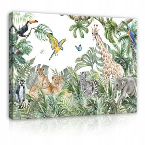 Leinwandbild Kinderzimmer Tiere Dschungel 60x40 cm XXL Modern Canvas Leinwand Bilder Leinwandbilder Wandbilder Kunstdruck Bild auf Leinwand Aufhängefertig