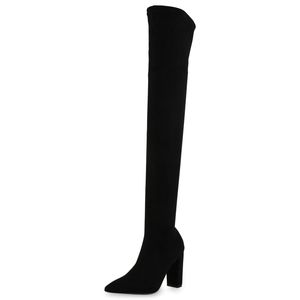 Giralin Damen Stiefel Overknees Blockabsatz Spitze Schuhe 890076, Farbe: Schwarz, Größe: 37