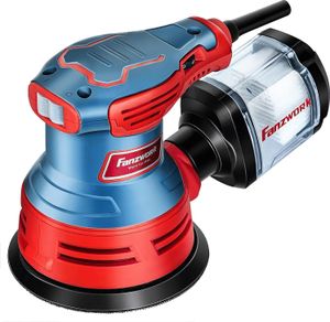 FANZWORK 300W Exzenterschleifer, 6 Geschw. 4000-12000/min, 125 mm, 8 Schleifpapiere, Staubfangbehälter