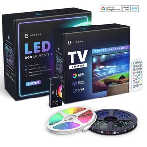 Lideka® LED Band 5m RGB + USB TV Hintergrundbeleuchtung 3m, App Steuerung WLAN mit Alexa und Google, SMD 5050 LEDs, LED Strip Lichterkette IP65
