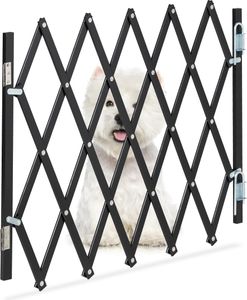 Relaxdays Hundeabsperrgitter ausziehbar bis 96 cm, 48,5-60 cm hoch, Bambus, Hunde Schutzgitter für Treppe & Tür, schwarz