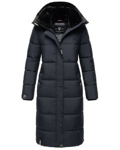 Marikoo Damen Winterjacke Parka Stepp Mantel Kunstfell gefüttert Kapuze RELIZIAA  Blau Gr. 44 - XXL