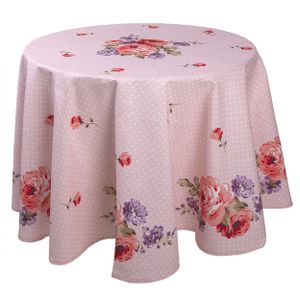 Clayre & Eef Tischdecke Ø 170 cm Rosa Violett Baumwolle Rund Rosen