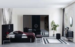 Schwarzer Kleiderschrank Luxus Glastüren Viertürig Schlafzimmer Möbel Schrank JVmoebel