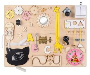 3toysm Mia Montessori Busy Board Activity Board aus Naturholz, Tiere, 50 cm