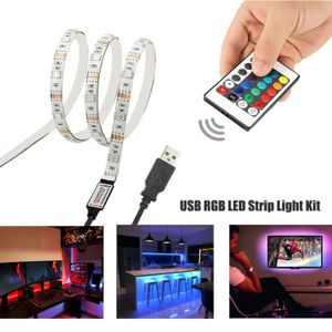 USB LED Streifen, DIY TV-Hintergrundbeleuchtung, Innendekoration, 2M 5050 RGB Lichter mit 16 Farbwechseln, 24-Tasten Fernbedienung