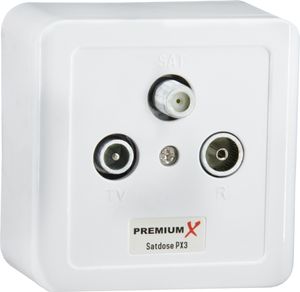 PremiumX PX3 Antennendose 3-Fach Enddose Antennen-Dose Einzel und Stichleitungsdose Aufputz Unterputz SAT-TV-RADIO HD Multimediadose