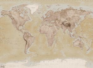 Weltkarte Englisch topografisch Foto-Tapete 4-teilig Fototapete 232x315cm