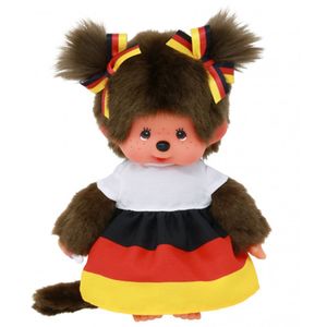 Dievčatko v nemeckých šatách | 20 cm bábika Monchhichi | dva vrkoče