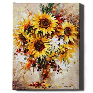 Oh Art! – Malen nach Zahlen Set Sonnenblumen – 40x50cm, mit Holzrahmen und Pinseln DIY